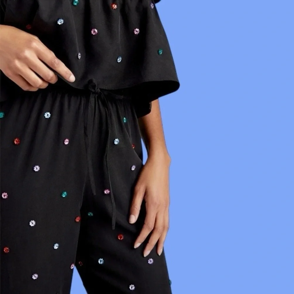 NWT Hill House ‘The Jewel Jammie Pant’ in “Black with Multicolored Crystals” XS